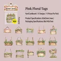 Pink floral wooden tag scrapbooking card set with 15 pastoral garden sticker designs - Pink Flower Tag