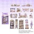 Vintage sewing theme PET stickers in purple with 15 hand-drawn designs for journaling - Purple Sewing