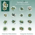 Floral PET clear sticker set in green tones for DIY scrapbooking, 15 patterns included - Spring Stream