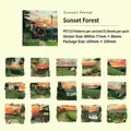 Set de 15 pegatinas Sunset Forest de PET con paisajes escénicos para decoración de diario - Bosque al Atardecer
