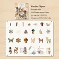 Vintage style hollow card stickers set with 50 pieces of forest animal and plant designs - Small Wooden Object