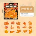 Ahornblatt PET-Aufkleber Set mit 30 Stück in herbstlichen Orange- und Gelbtönen - Blattgemaltes Herbstgedicht