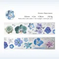 Nastro adesivo washi con fiori blu e motivi botanici argento opaco stile vintage chic - Nota Floreale Acquosa