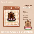 Cute Capybara embroidery sticker on pink lotus flower, polyester patch 41x50mm - Lucky Capybara Style