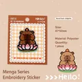 Autocollant brodé Capybara sur fleur de lotus rose, écusson polyester 41x50mm - Style Capybara Chanceux