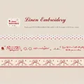 Linen embroidery style PET tape set featuring red lace and floral patterns for DIY - Linen Embroidery