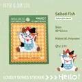 Cute calico cat embroidery patch with blue apron and fish, 48x52mm decorative sticker - Salty Fish Cat Style