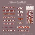 Retro crimson floral stickers made of white kraft paper for vintage journaling decor - Crimson Flower Roll