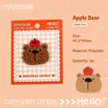 Cute embroidered brown bear patch with apple on head, 40.5x41mm polyester sticker - Bear with Apple