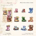 Vintage boot flower PET sticker set with colorful watercolor floral designs for scrapbooking - Thick Colored Boot Marks