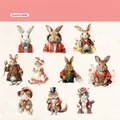 Countryside style PET stickers featuring vintage rabbit and cat illustrations, 20 pieces - Rustic