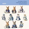 Victoria style PET stickers with tea-themed anthropomorphic rabbit and cat designs, 20 pieces - Tea Chat