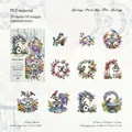 Spring Post PET stickers with floral fountain and birdhouse for DIY scrapbooking - Spring Post By The Fountain
