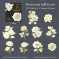 Elegant white flower PET stickers with gold foil details for DIY scrapbooking decoration - Blooming Flowers