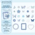 Lace hollow scrapbooking paper kit with 23 blue butterfly and flower paper die-cuts - Starry Sky (Blue)