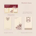 Retro fireplace and tea party sticky notes made of white kraft paper in warm tones - Hearthside Moments
