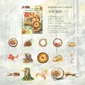 Autumn Forest theme stickers featuring tree stumps and leaves on white kraft paper - Leafy Autumn