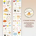 Retro Tea Party decorative sticker roll with cute rabbit and cat glitter illustrations - Vintage Tea Party