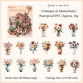 Vintage Blumen PET Sticker Set mit 15 Stück Aquarell Blumendesigns für DIY Bastelarbeiten - Blumenerinnerung