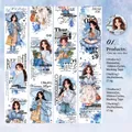 Washi Tape Mist Blue mit handgezeichneten Mädchen-Illustrationen für DIY-Journaling - Klarer Himmel Nebelblau