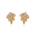 Elegant gold leaf earrings with frosted texture and sparkling diamond accents - Leaf Gold (APE02)