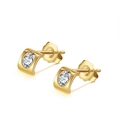 Élégantes boucles d'oreilles carrées dorées serties d'un oxyde de zirconium rond brillant - Carré Or (APE06)
