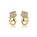 Boucles d'oreilles chat en argent S925 plaqué or avec détails cœur et zircons - Chat Or (APE07)