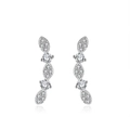 Grimpeurs d'oreilles en argent 925 avec feuilles en zircone et diamants ronds - Feuilles Rangées Argent (APE22)