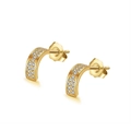 Boucles d'oreilles créoles en argent 925 doré en forme de J avec cristaux pavés - Forme J Rangées Or (APE16)