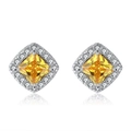 Élégantes boucles d'oreilles S925 en argent avec pierre jaune carrée et halo de cristaux - Pierre Carrée Jaune Argent (APE31)