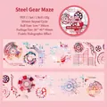Retro steampunk PET tape with colorful gears and mechanical patterns in iris finish - Steel Gear Maze
