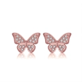 Élégantes boucles d'oreilles papillon en argent S925 doré rose avec des pierres en zircon - Puces Papillon Or Rose (APE12-R)