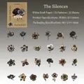 Vintage dark floral stickers set with 25 unique botanical designs on white kraft paper - Ink Silence