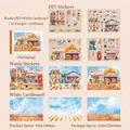 Set de pegatinas de paisajes urbanos en washi y PET para decoración de planificadores - Mercado de Calles y Callejones