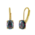 Boucles d'oreilles dormeuses dorées S925 avec pierres topaze arc-en-ciel ovales sur fond blanc - Pierre Ovale Mystique Or (APE47-14K)