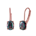 Boucles d'oreilles en argent S925 avec topaze mystique ovale et fermoir à levier sûr - Pierre Ovale Mystique Or Rose (APE47-R)
