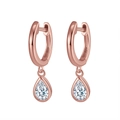 Boucles d'oreilles créoles en argent S925 or rose avec zircons pendants en poire - Pendentif Poire Or Rose (APE50-R)