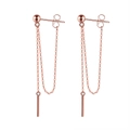 Boucles d'oreilles minimalistes en argent S925 avec longues chaînes à pompons - Cylindre Gland Or Rose (APE52-R)