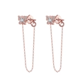 Boucles d'oreilles papillon en argent S925 or rose avec longues chaînes et cristaux - Pendentif Papillon Or Rose (APE56-R)