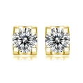 Élégantes boucles d'oreilles clous en argent S925 doré avec serti classique à quatre griffes - Carré 4 Griffes Or (APE57-14K)
