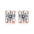 Puces d'oreilles carrées en argent S925 rose avec pierres centrales taille brillant - Carré 4 Griffes Or Rose (APE57-R)