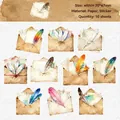 Retro letter and colorful feather watercolor stickers for DIY journaling, 10 pieces - Feather Letter