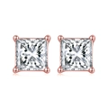 Clous d'oreilles taille princesse en or rose avec pierres carrées brillantes - Carré Solitaire Or Rose (APE60-R)