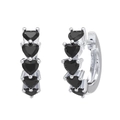 Créoles en argent S925 ornées de cinq pierres noires taillées en cœur alignées - Cœurs Noirs Rangées Argent (APE63-P-B)