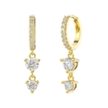 Élégantes boucles d'oreilles pendantes en argent S925 doré avec deux zircons ronds - Double Pierre Pendentif Or (APE65-14K)