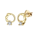 Boucles d'oreilles couronne de laurier en argent S925 doré avec pierre zircon - Puces Couronne Or (APE72-14K)