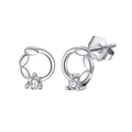 Orecchini a lobo in argento S925 con design a foglia e pietre rotonde trasparenti - Orecchini a Ghirlanda Argento (APE72-P)