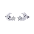 Orecchini a lobo in argento 925 a forma di luna e stella con zirconi cubici - Orecchini Luna e Stella Argento (APE126-P)