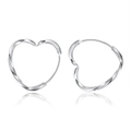 Boucles d'oreilles cœur en argent massif S925 avec texture torsadée et reflet miroir pur - Cœur Torsadé 21mm Argent (APE62-P-21MM)