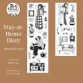 White kraft paper decorative tape with black and white hand-drawn daily life silhouettes - Stay At Home Diary
